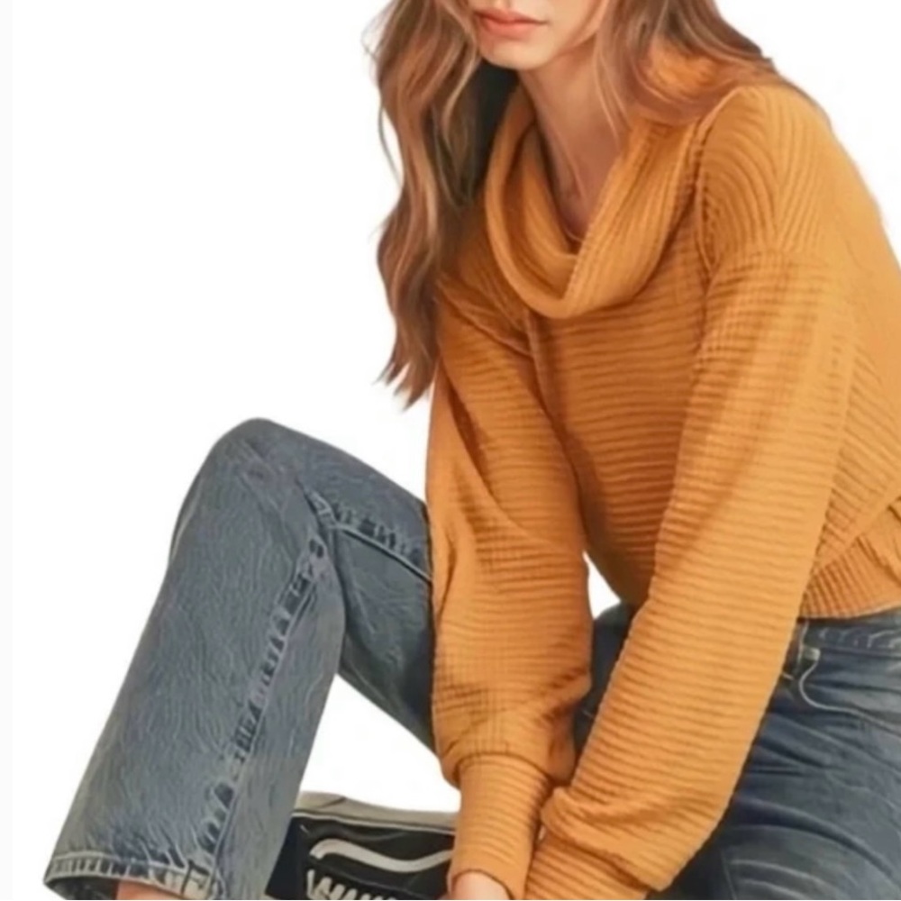 Free People Mustard Cowl Neck Sweater